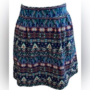 ALYA Navy Blue & Green Tribal Lined Summer Skirt With Pockets Size Small